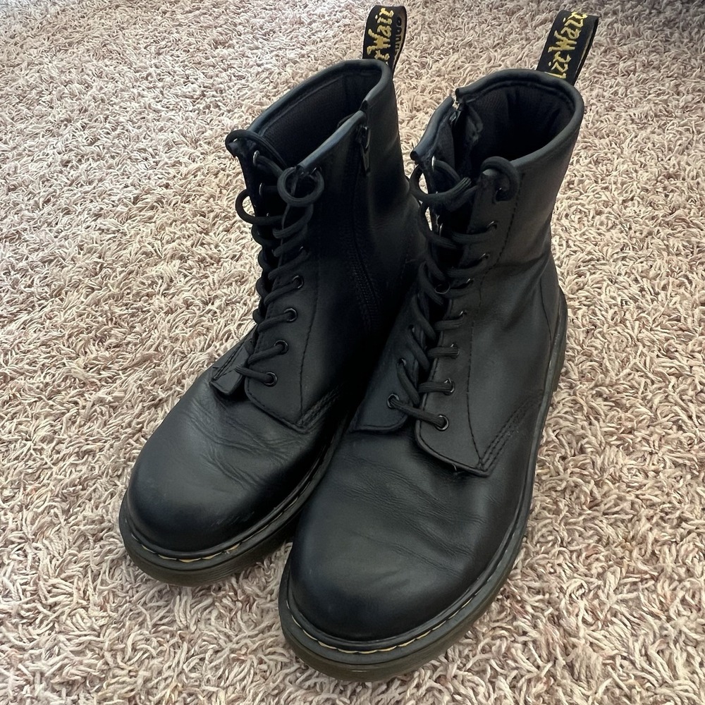 Dr. Martens 1460 Y Black Leather Girls Women's Boots Sz 6‎ Lace-up & Zip Youth